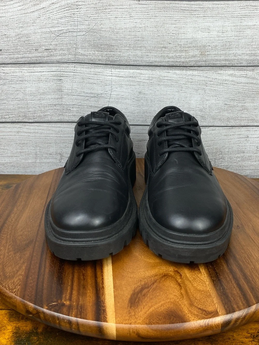 COACH Cameron Derby Black Leather Chunky Lug Sole Lace Up Shoe Men’s Size 11 D